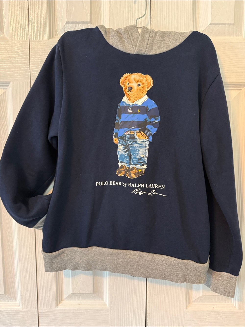 Polo Ralph Lauren Boys Navy Rugby Polo Bear Graphic Hoodie Sz L 14-16